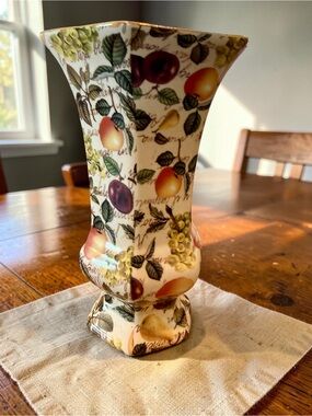 Decorative Ceramic Vase with Fruit Pattern in Multicolor